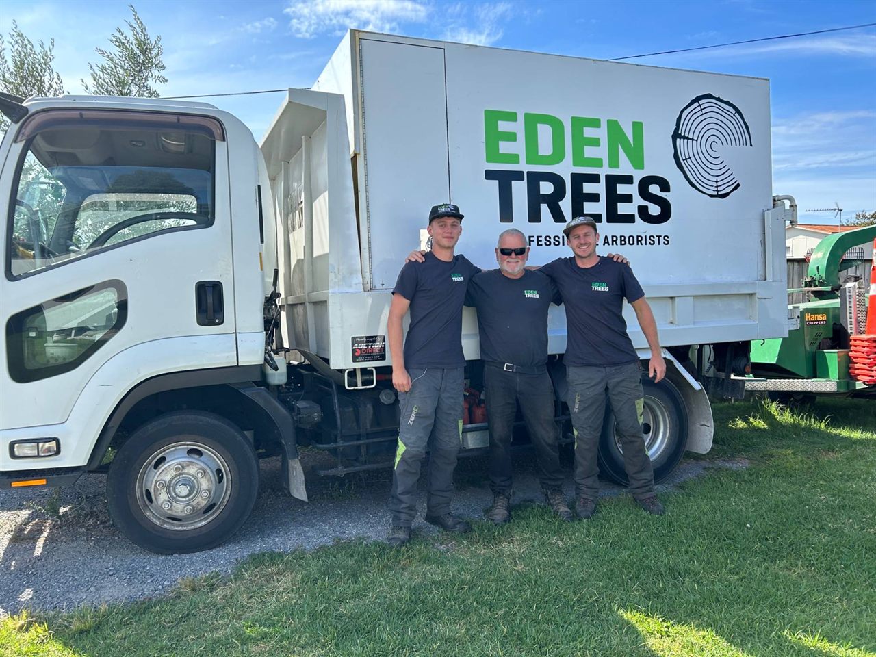 The Eden Trees team with the truck and chipper in Tauranga